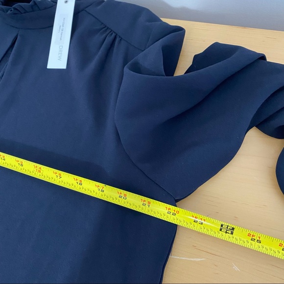 Drew Hannah Navy Ruffle Mock Neck Keyhole Blouse - Picture 15 of 16